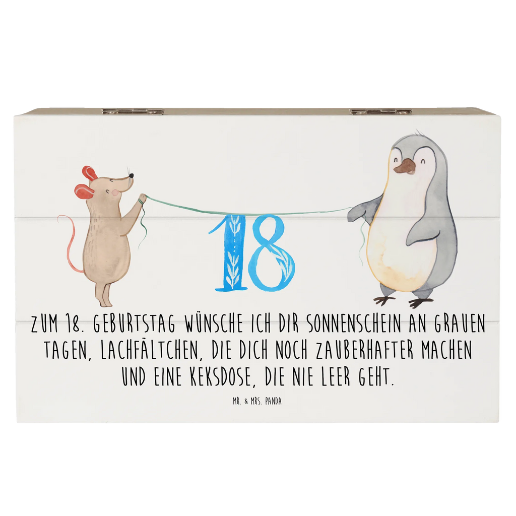 Holzkiste 18. Geburtstag Maus Pinguin Holzkiste, Kiste, Schatzkiste, Truhe, Schatulle, XXL, Erinnerungsbox, Erinnerungskiste, Dekokiste, Aufbewahrungsbox, Geschenkbox, Geschenkdose, Geburtstag, Geburtstagsgeschenk, Geschenk, Party, Feiern, Torte, Kuchen