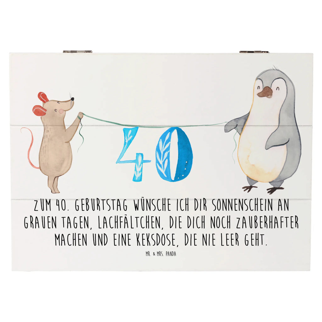 Holzkiste 40. Geburtstag Maus Pinguin Holzkiste, Kiste, Schatzkiste, Truhe, Schatulle, XXL, Erinnerungsbox, Erinnerungskiste, Dekokiste, Aufbewahrungsbox, Geschenkbox, Geschenkdose, Geburtstag, Geburtstagsgeschenk, Geschenk, Party, Feiern, Torte, Kuchen