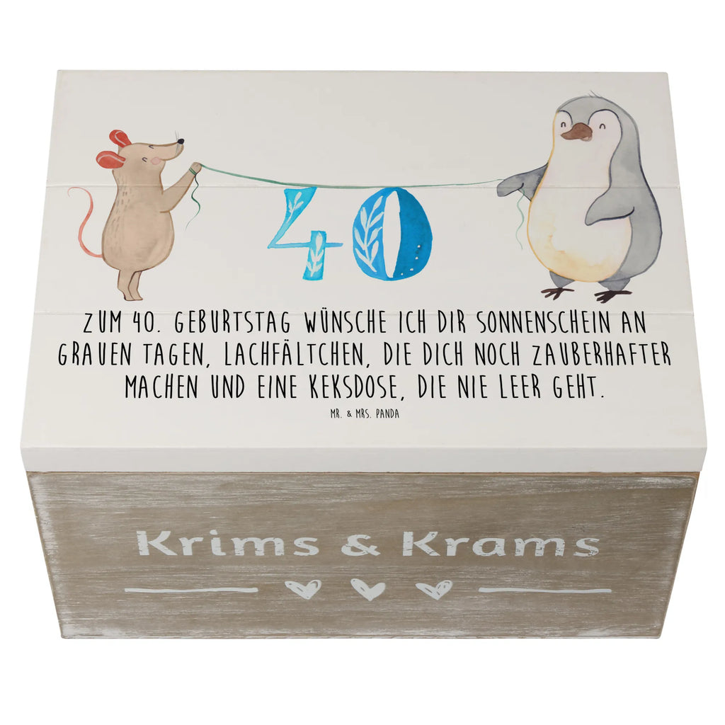 Holzkiste 40. Geburtstag Maus Pinguin Holzkiste, Kiste, Schatzkiste, Truhe, Schatulle, XXL, Erinnerungsbox, Erinnerungskiste, Dekokiste, Aufbewahrungsbox, Geschenkbox, Geschenkdose, Geburtstag, Geburtstagsgeschenk, Geschenk, Party, Feiern, Torte, Kuchen