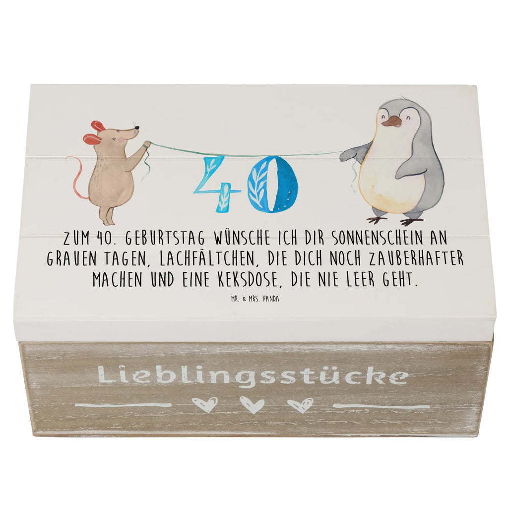 Holzkiste 40. Geburtstag Maus Pinguin Holzkiste, Kiste, Schatzkiste, Truhe, Schatulle, XXL, Erinnerungsbox, Erinnerungskiste, Dekokiste, Aufbewahrungsbox, Geschenkbox, Geschenkdose, Geburtstag, Geburtstagsgeschenk, Geschenk, Party, Feiern, Torte, Kuchen