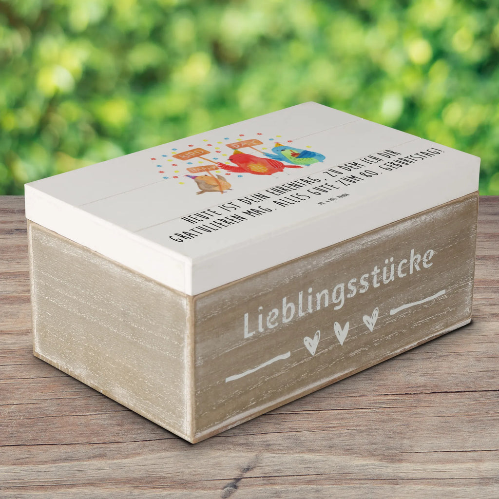 Holzkiste 80. Geburtstag Happy Bird Day Holzkiste, Kiste, Schatzkiste, Truhe, Schatulle, XXL, Erinnerungsbox, Erinnerungskiste, Dekokiste, Aufbewahrungsbox, Geschenkbox, Geschenkdose, Geburtstag, Geburtstagsgeschenk, Geschenk, zum, für, Feier, Mitbringsel