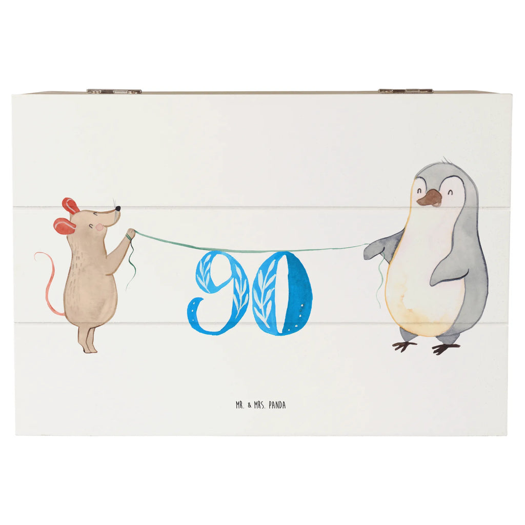 Holzkiste 90. Geburtstag Maus Pinguin Holzkiste, Kiste, Schatzkiste, Truhe, Schatulle, XXL, Erinnerungsbox, Erinnerungskiste, Dekokiste, Aufbewahrungsbox, Geschenkbox, Geschenkdose, Geburtstag, Geburtstagsgeschenk, Geschenk, Party, Feiern, Torte, Kuchen