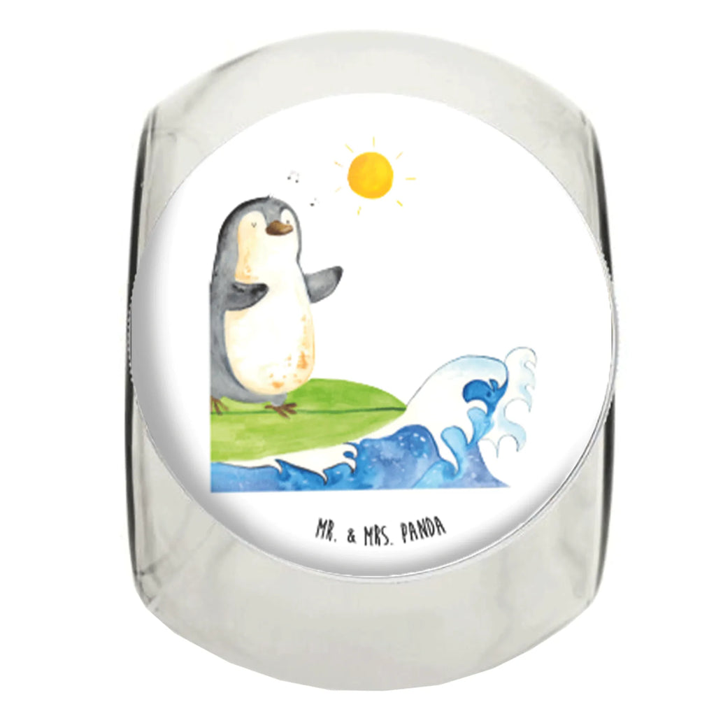 Bonbonglas Pinguin Surfer Vorratsdose, Vorratsbehälter, Süßigkeitenglas, Süßigkeitendose, Kaffeedose, Müslidose, Teedose, Keksbehälter, Keksedose, Glasdose, Glasbälter, Vorratsglas, Küchenbehälter, Aufbewahrungsdose, Aufbewahungsglas, Gewürzdose, Küchenorganizer, Snackdose, Pinguin, Pinguine, surfen, Surfer, Hawaii, Urlaub, Wellen, Wellen reiten, Portugal