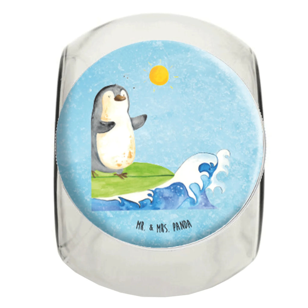 Bonbonglas Pinguin Surfer Vorratsdose, Vorratsbehälter, Süßigkeitenglas, Süßigkeitendose, Kaffeedose, Müslidose, Teedose, Keksbehälter, Keksedose, Glasdose, Glasbälter, Vorratsglas, Küchenbehälter, Aufbewahrungsdose, Aufbewahungsglas, Gewürzdose, Küchenorganizer, Snackdose, Pinguin, Pinguine, surfen, Surfer, Hawaii, Urlaub, Wellen, Wellen reiten, Portugal