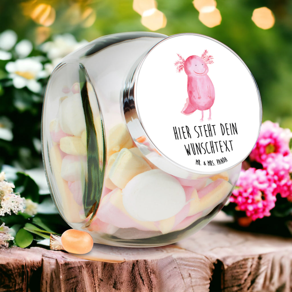 Personalisiertes Bonbonglas Axolotl glücklich Vorratsdose, Vorratsbehälter, Süßigkeitenglas, Süßigkeitendose, Kaffeedose, Müslidose, Teedose, Keksbehälter, Keksedose, Glasdose, Glasbälter, Vorratsglas, Küchenbehälter, Aufbewahrungsdose, Aufbewahungsglas, Gewürzdose, Küchenorganizer, Snackdose, Axolotl, Molch, Axolot, Schwanzlurch, Lurch, Lurche, Motivation, gute Laune