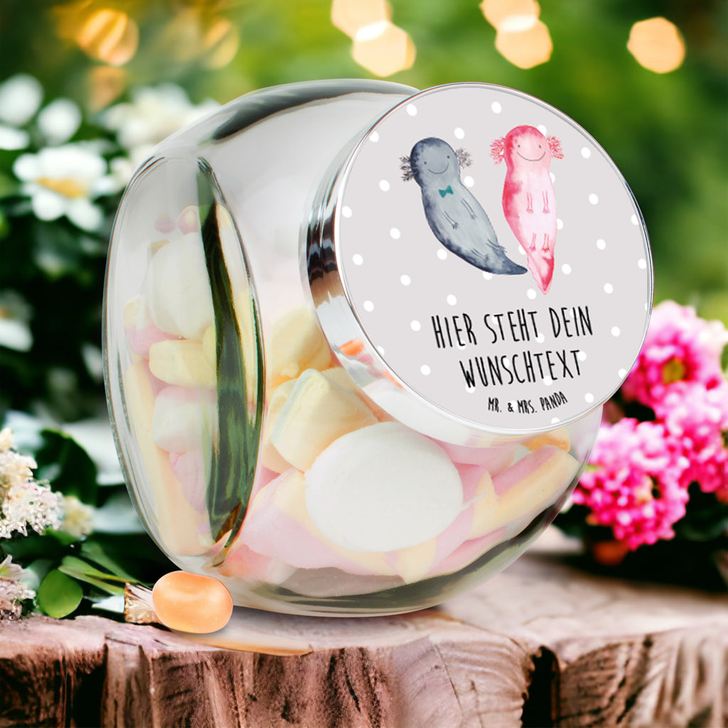 Personalisiertes Bonbonglas Axolotl Axel+Lotte Vorratsdose, Vorratsbehälter, Süßigkeitenglas, Süßigkeitendose, Kaffeedose, Müslidose, Teedose, Keksbehälter, Keksedose, Glasdose, Glasbälter, Vorratsglas, Küchenbehälter, Aufbewahrungsdose, Aufbewahungsglas, Gewürzdose, Küchenorganizer, Snackdose, Axolotl, Molch, Axolot, Schwanzlurch, Lurch, Lurche, Liebe, große Liebe, Liebesbeweis, Freund, Verlobter, Ehemann, Jahrestag, Valentinstag