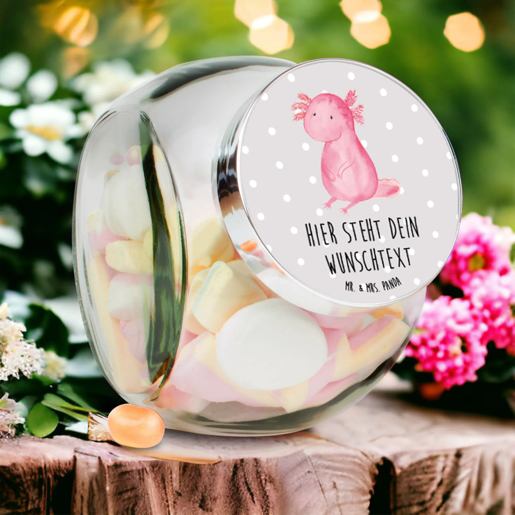 Personalisiertes Bonbonglas Axolotl Vorratsdose, Vorratsbehälter, Süßigkeitenglas, Süßigkeitendose, Kaffeedose, Müslidose, Teedose, Keksbehälter, Keksedose, Glasdose, Glasbälter, Vorratsglas, Küchenbehälter, Aufbewahrungsdose, Aufbewahungsglas, Gewürzdose, Küchenorganizer, Snackdose, Axolotl, Molch, Axolot, vergnügt, fröhlich, zufrieden, Lebensstil, Weisheit, Lebensweisheit, Liebe, Freundin