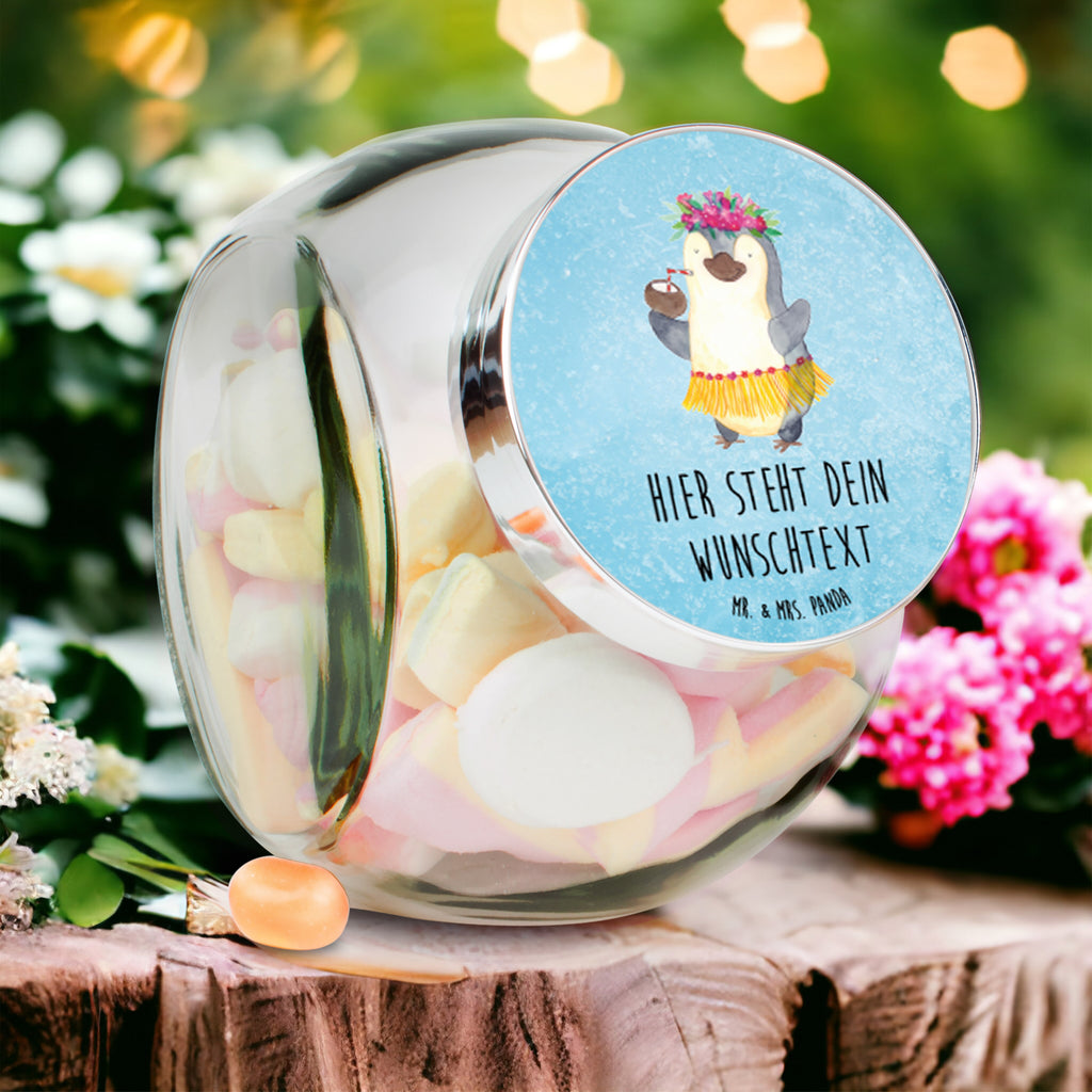 Personalisiertes Bonbonglas Pinguin Kokosnuss Vorratsdose, Vorratsbehälter, Süßigkeitenglas, Süßigkeitendose, Kaffeedose, Müslidose, Teedose, Keksbehälter, Keksedose, Glasdose, Glasbälter, Vorratsglas, Küchenbehälter, Aufbewahrungsdose, Aufbewahungsglas, Gewürzdose, Küchenorganizer, Snackdose, Pinguin, Aloha, Hawaii, Urlaub, Kokosnuss, Pinguine