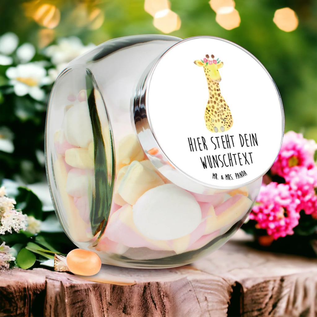 Personalisiertes Bonbonglas Giraffe Blumenkranz Vorratsdose, Vorratsbehälter, Süßigkeitenglas, Süßigkeitendose, Kaffeedose, Müslidose, Teedose, Keksbehälter, Keksedose, Glasdose, Glasbälter, Vorratsglas, Küchenbehälter, Aufbewahrungsdose, Aufbewahungsglas, Gewürzdose, Küchenorganizer, Snackdose, Afrika, Wildtiere, Giraffe, Blumenkranz, Abenteurer, Selbstliebe, Freundin