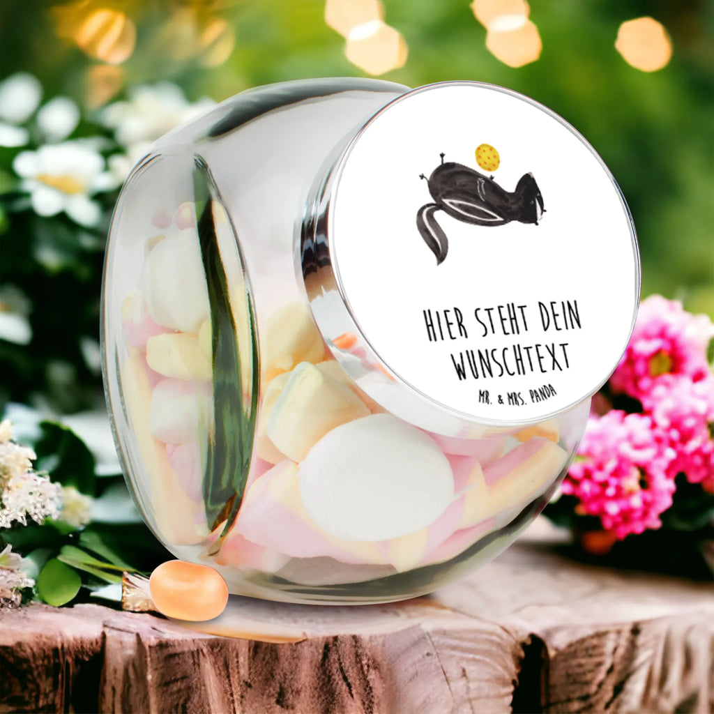 Personalisiertes Bonbonglas Stinktier Ball Vorratsdose, Vorratsbehälter, Süßigkeitenglas, Süßigkeitendose, Kaffeedose, Müslidose, Teedose, Keksbehälter, Keksedose, Glasdose, Glasbälter, Vorratsglas, Küchenbehälter, Aufbewahrungsdose, Aufbewahungsglas, Gewürzdose, Küchenorganizer, Snackdose, Stinktier, Skunk, Wildtier, Raubtier, Stinker, Stinki, verspielt, Weisheit