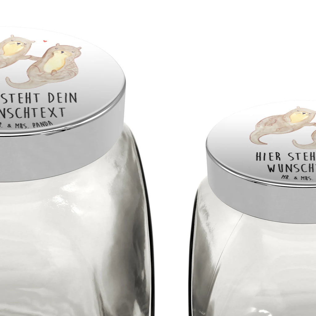 Personalisiertes Bonbonglas Otter händchenhaltend Vorratsdose, Vorratsbehälter, Süßigkeitenglas, Süßigkeitendose, Kaffeedose, Müslidose, Teedose, Keksbehälter, Keksedose, Glasdose, Glasbälter, Vorratsglas, Küchenbehälter, Aufbewahrungsdose, Aufbewahungsglas, Gewürzdose, Küchenorganizer, Snackdose, Otter, Fischotter, Seeotter, Otter Seeotter See Otter