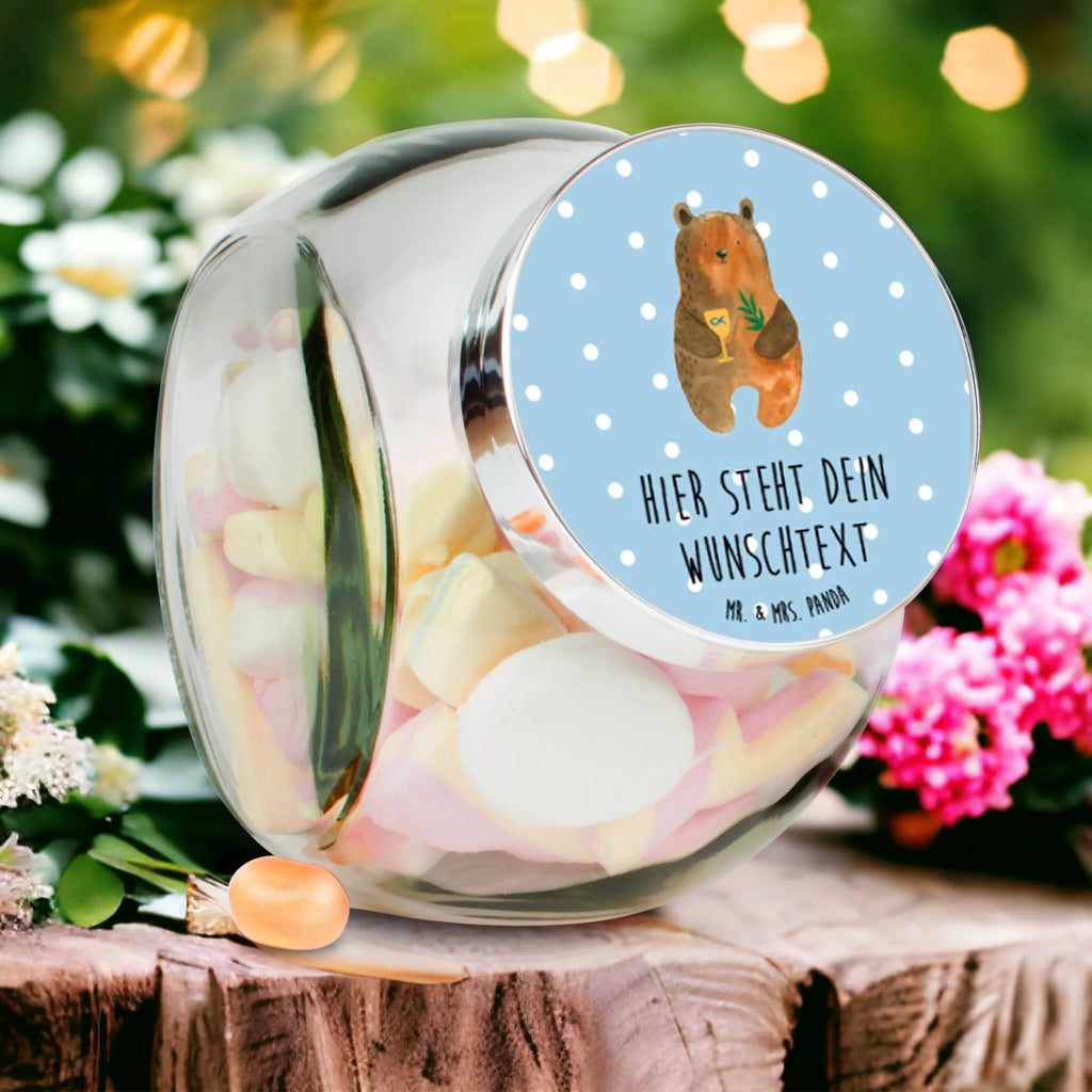 Personalisiertes Bonbonglas Konfirmation-Bär Vorratsdose, Vorratsbehälter, Süßigkeitenglas, Süßigkeitendose, Kaffeedose, Müslidose, Teedose, Keksbehälter, Keksedose, Glasdose, Glasbälter, Vorratsglas, Küchenbehälter, Aufbewahrungsdose, Aufbewahungsglas, Gewürzdose, Küchenorganizer, Snackdose, Bär, Teddy, Teddybär, Konfirmation, Kirche, evangelisch, Gottesdienst