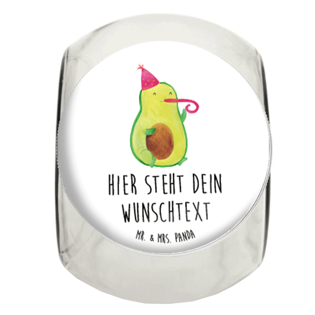 Personalisiertes Bonbonglas Avocado Partyhupe Vorratsdose, Vorratsbehälter, Süßigkeitenglas, Süßigkeitendose, Kaffeedose, Müslidose, Teedose, Keksbehälter, Keksedose, Glasdose, Glasbälter, Vorratsglas, Küchenbehälter, Aufbewahrungsdose, Aufbewahungsglas, Gewürzdose, Küchenorganizer, Snackdose, Avocado, Veggie, Vegan, Gesund, Party, Feierlichkeit, Feier, Fete, Geburtstag, Gute Laune, Tröte