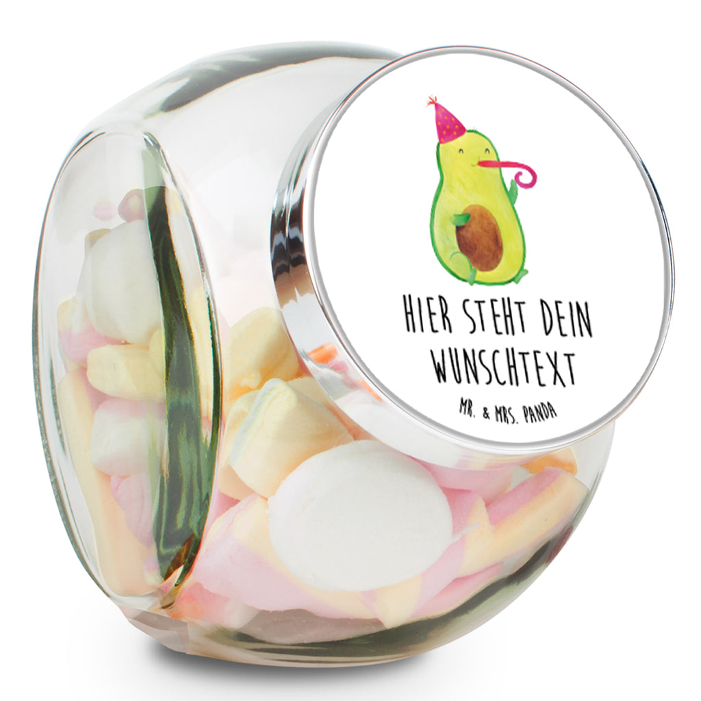 Personalisiertes Bonbonglas Avocado Partyhupe Vorratsdose, Vorratsbehälter, Süßigkeitenglas, Süßigkeitendose, Kaffeedose, Müslidose, Teedose, Keksbehälter, Keksedose, Glasdose, Glasbälter, Vorratsglas, Küchenbehälter, Aufbewahrungsdose, Aufbewahungsglas, Gewürzdose, Küchenorganizer, Snackdose, Avocado, Veggie, Vegan, Gesund, Party, Feierlichkeit, Feier, Fete, Geburtstag, Gute Laune, Tröte