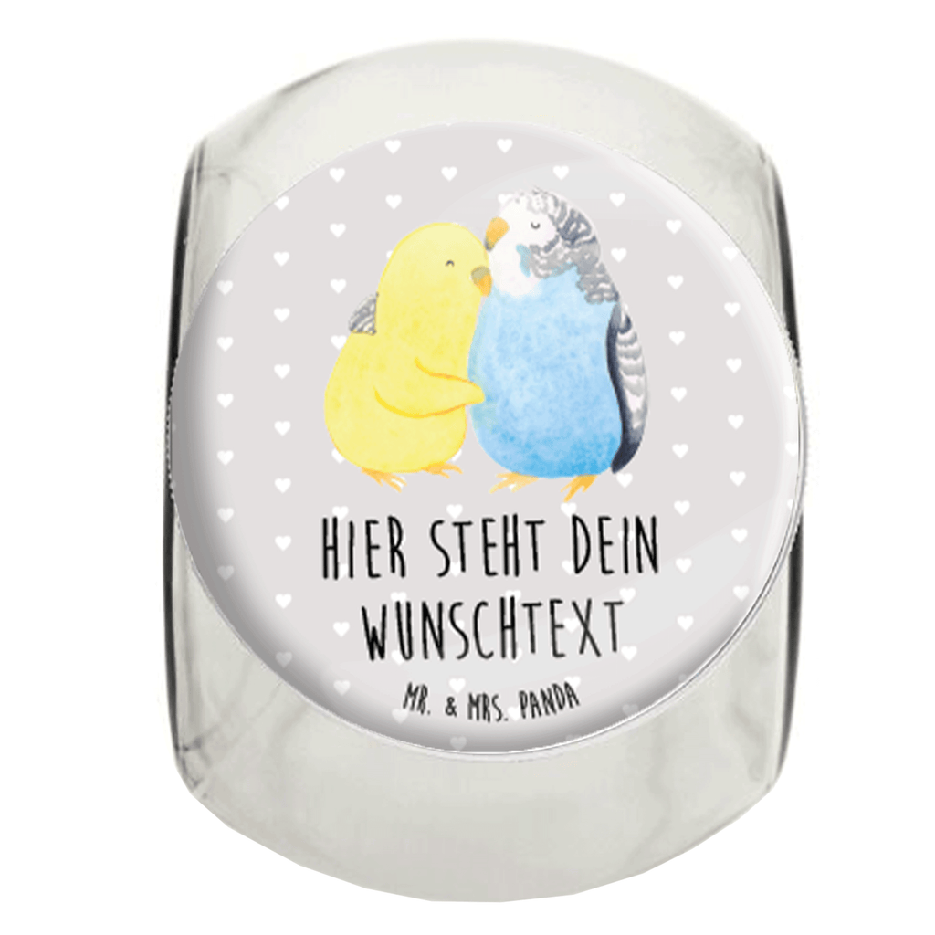 Personalisiertes Bonbonglas Wellensittich Liebe Vorratsdose, Vorratsbehälter, Süßigkeitenglas, Süßigkeitendose, Kaffeedose, Müslidose, Teedose, Keksbehälter, Keksedose, Glasdose, Glasbälter, Vorratsglas, Küchenbehälter, Aufbewahrungsdose, Aufbewahungsglas, Gewürzdose, Küchenorganizer, Snackdose, Liebe, Partner, Freund, Freundin, Ehemann, Ehefrau, Heiraten, Verlobung, Heiratsantrag, Liebesgeschenk, Jahrestag, Hocheitstag, Vögel, Wellensittich, Nähe, Kuscheln, Vertrauen