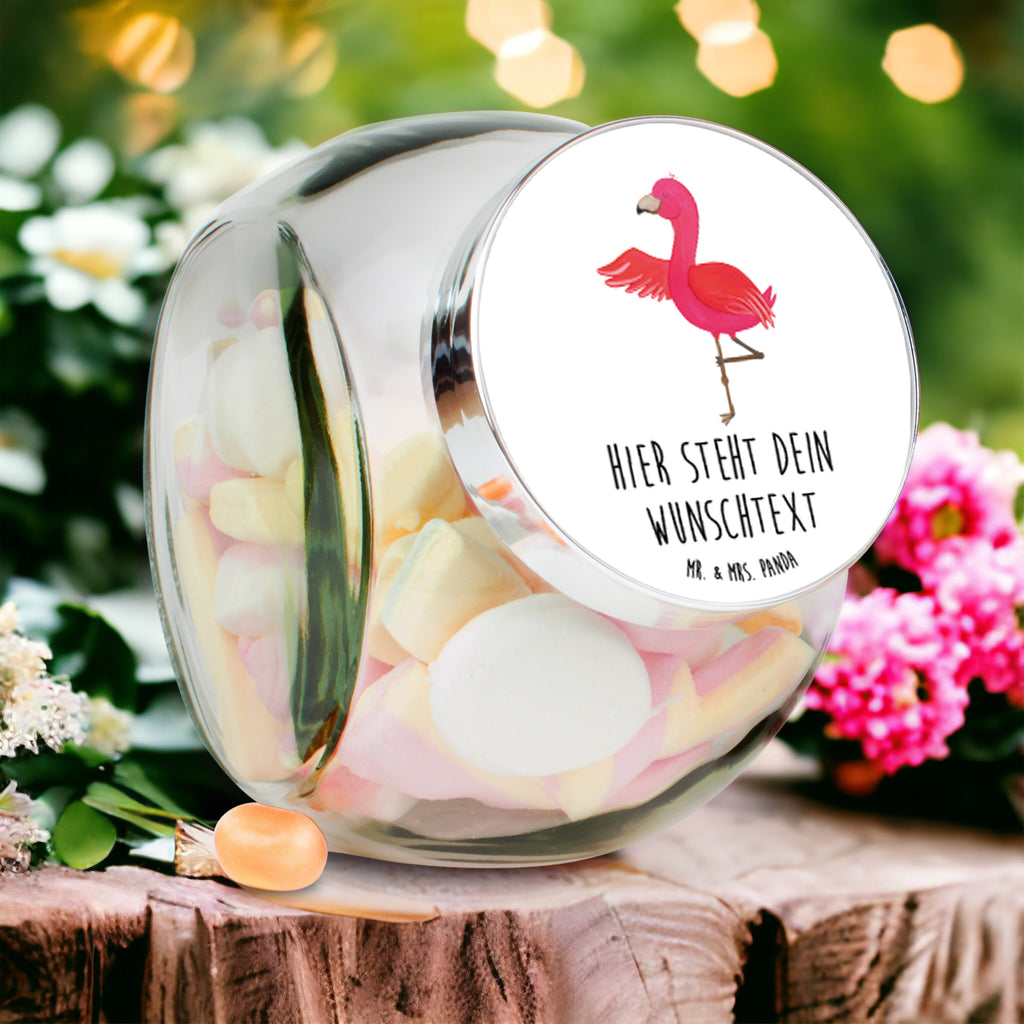 Personalisiertes Bonbonglas Flamingo Yoga Vorratsdose, Vorratsbehälter, Süßigkeitenglas, Süßigkeitendose, Kaffeedose, Müslidose, Teedose, Keksbehälter, Keksedose, Glasdose, Glasbälter, Vorratsglas, Küchenbehälter, Aufbewahrungsdose, Aufbewahungsglas, Gewürzdose, Küchenorganizer, Snackdose, Flamingo, Vogel, Yoga, Namaste, Achtsamkeit, Yoga-Übung, Entspannung, Ärger, Aufregen, Tiefenentspannung