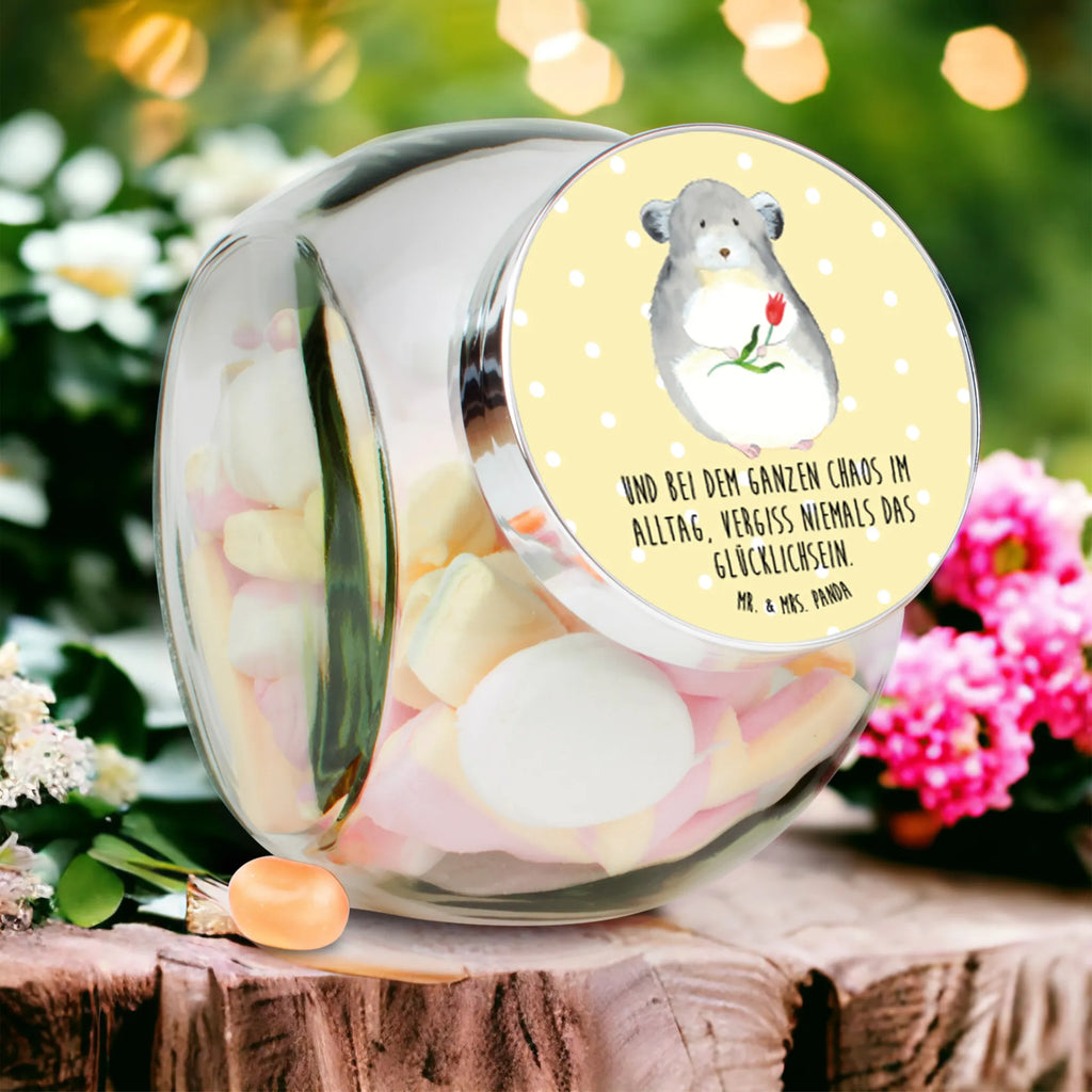 Bonbonglas Chinchilla mit Blume Vorratsdose, Vorratsbehälter, Süßigkeitenglas, Süßigkeitendose, Kaffeedose, Müslidose, Teedose, Keksbehälter, Keksedose, Glasdose, Glasbälter, Vorratsglas, Küchenbehälter, Aufbewahrungsdose, Aufbewahungsglas, Gewürzdose, Küchenorganizer, Snackdose, Tiermotive, Gute Laune, lustige Sprüche, Tiere, Chinchilla, Chinchillas, Liebeskummer, Kummer, Depressionen, traurig sein, Chaos, Glücklichsein, Büro, Büroalltag