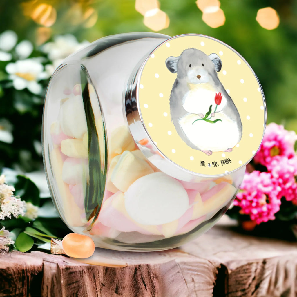 Bonbonglas Chinchilla mit Blume Vorratsdose, Vorratsbehälter, Süßigkeitenglas, Süßigkeitendose, Kaffeedose, Müslidose, Teedose, Keksbehälter, Keksedose, Glasdose, Glasbälter, Vorratsglas, Küchenbehälter, Aufbewahrungsdose, Aufbewahungsglas, Gewürzdose, Küchenorganizer, Snackdose, Tiermotive, Gute Laune, lustige Sprüche, Tiere, Chinchilla, Chinchillas, Liebeskummer, Kummer, Depressionen, traurig sein, Chaos, Glücklichsein, Büro, Büroalltag