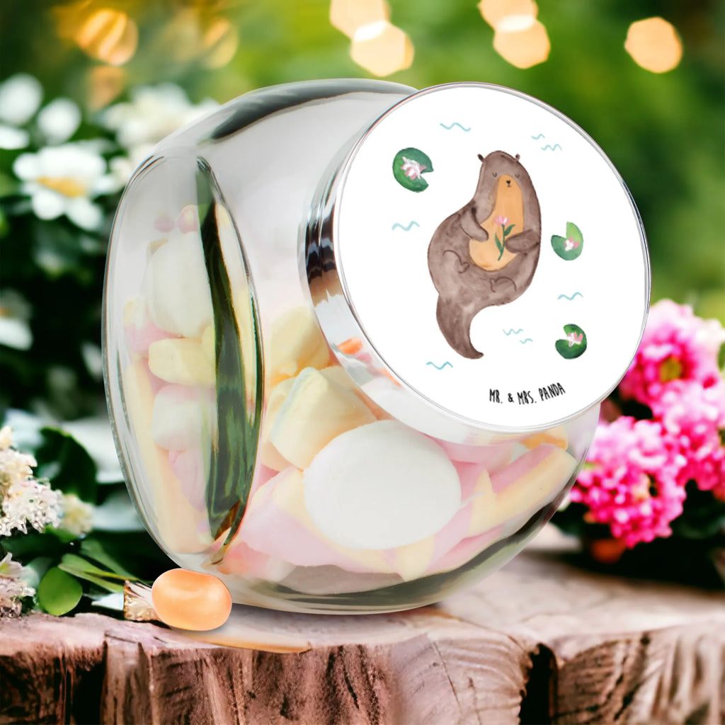 Bonbonglas Otter mit Seerose Vorratsdose, Vorratsbehälter, Süßigkeitenglas, Süßigkeitendose, Kaffeedose, Müslidose, Teedose, Keksbehälter, Keksedose, Glasdose, Glasbälter, Vorratsglas, Küchenbehälter, Aufbewahrungsdose, Aufbewahungsglas, Gewürzdose, Küchenorganizer, Snackdose, Otter, Fischotter, Seeotter, Otter Seeotter See Otter