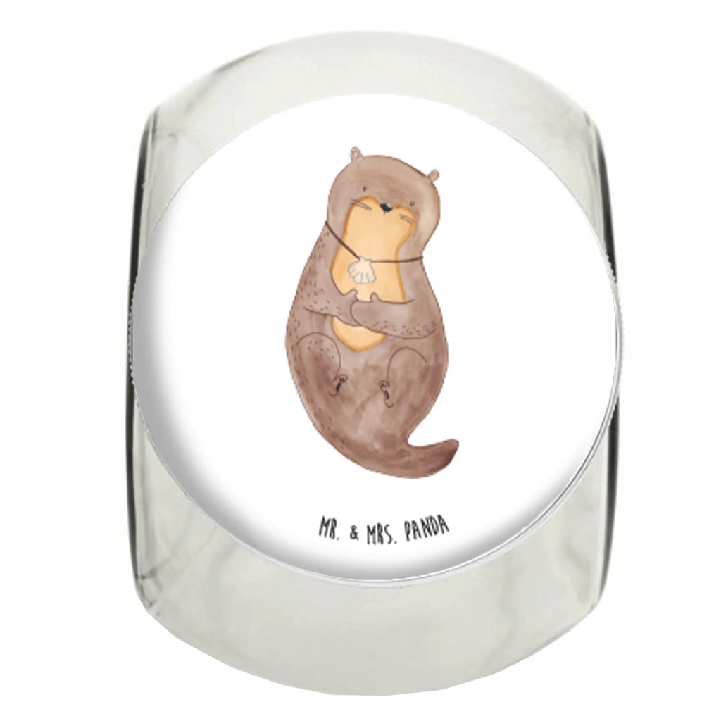 Bonbonglas Otter mit Muschelmedaillon Vorratsdose, Vorratsbehälter, Süßigkeitenglas, Süßigkeitendose, Kaffeedose, Müslidose, Teedose, Keksbehälter, Keksedose, Glasdose, Glasbälter, Vorratsglas, Küchenbehälter, Aufbewahrungsdose, Aufbewahungsglas, Gewürzdose, Küchenorganizer, Snackdose, Otter, Fischotter, Seeotter, Otterliebe, grübeln, träumen, Motivation, Tagträumen, Büro