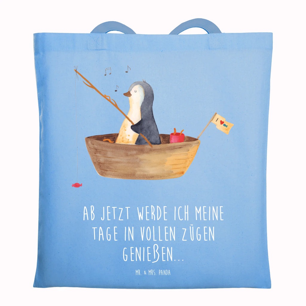 Tragetasche Pinguin Angelboot Beuteltasche, Beutel, Einkaufstasche, Jutebeutel, Stoffbeutel, Tasche, Shopper, Umhängetasche, Strandtasche, Schultertasche, Stofftasche, Tragetasche, Badetasche, Jutetasche, Einkaufstüte, Laptoptasche, Pinguin, Pinguine, Angeln, Boot, Angelboot, Lebenslust, Leben, genießen, Motivation, Neustart, Neuanfang, Trennung, Scheidung, Geschenkidee Liebeskummer