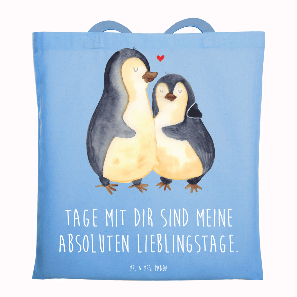 Tragetasche Pinguin umarmend Beuteltasche, Beutel, Einkaufstasche, Jutebeutel, Stoffbeutel, Tasche, Shopper, Umhängetasche, Strandtasche, Schultertasche, Stofftasche, Tragetasche, Badetasche, Jutetasche, Einkaufstüte, Laptoptasche, Pinguin, Liebe, Liebespaar, Liebesbeweis, Liebesgeschenk, Verlobung, Jahrestag, Hochzeitstag, Hochzeit, Hochzeitsgeschenk