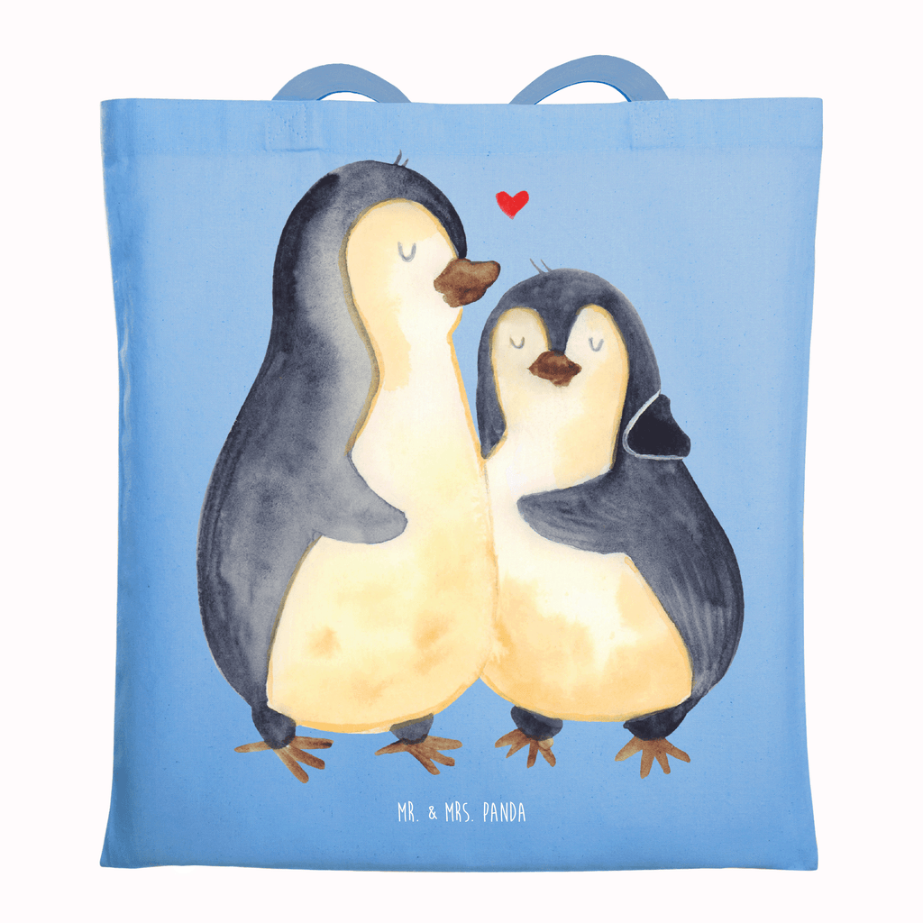 Tragetasche Pinguin umarmend Beuteltasche, Beutel, Einkaufstasche, Jutebeutel, Stoffbeutel, Tasche, Shopper, Umhängetasche, Strandtasche, Schultertasche, Stofftasche, Tragetasche, Badetasche, Jutetasche, Einkaufstüte, Laptoptasche, Pinguin, Liebe, Liebespaar, Liebesbeweis, Liebesgeschenk, Verlobung, Jahrestag, Hochzeitstag, Hochzeit, Hochzeitsgeschenk