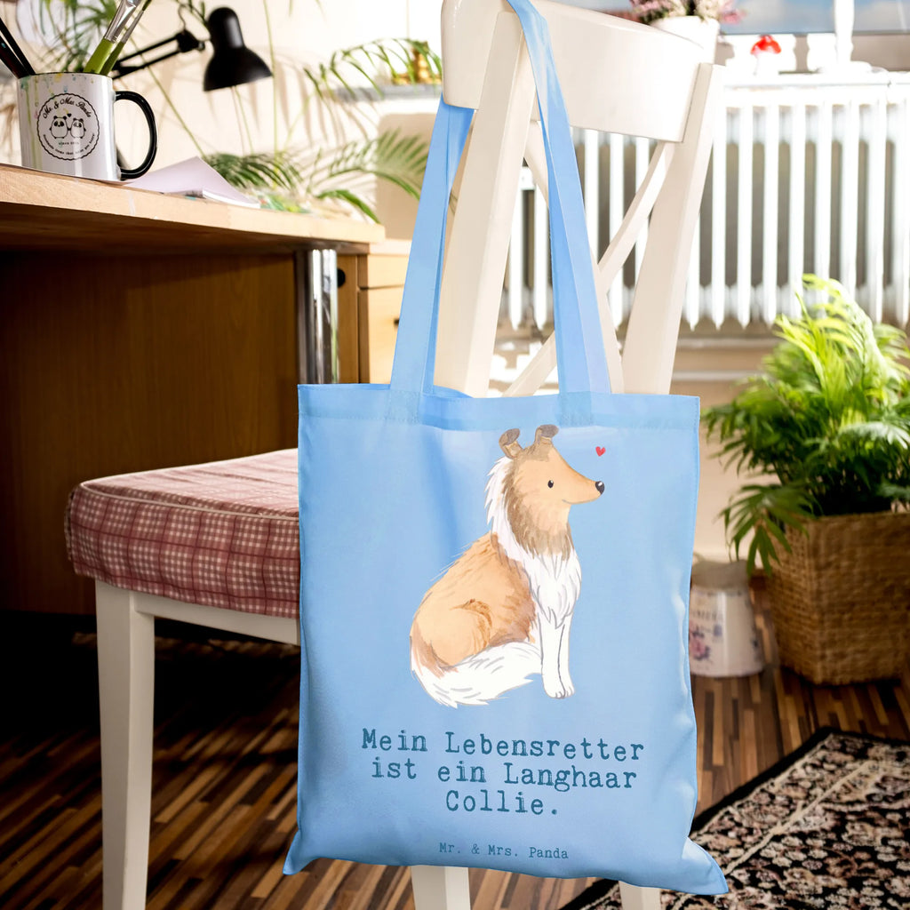 Tragetasche Langhaar Collie Lebensretter Beuteltasche, Beutel, Einkaufstasche, Jutebeutel, Stoffbeutel, Tasche, Shopper, Umhängetasche, Strandtasche, Schultertasche, Stofftasche, Tragetasche, Badetasche, Jutetasche, Einkaufstüte, Laptoptasche, Hund, Hunderasse, Rassehund, Hundebesitzer, Geschenk, Tierfreund, Schenken, Welpe, Langhaar Collie, britischer Hütehund