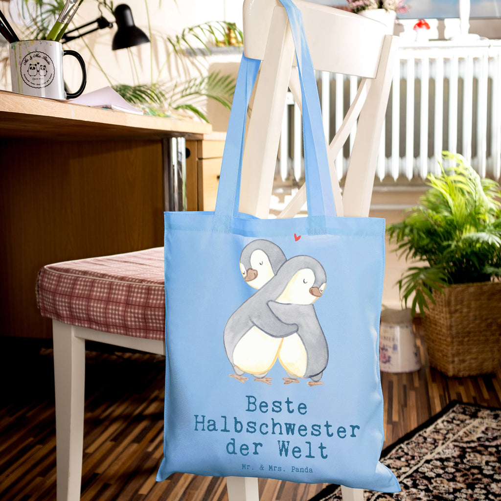 Tragetasche Pinguin Beste Halbschwester der Welt Beuteltasche, Beutel, Einkaufstasche, Jutebeutel, Stoffbeutel, Tasche, Shopper, Umhängetasche, Strandtasche, Schultertasche, Stofftasche, Tragetasche, Badetasche, Jutetasche, Einkaufstüte, Laptoptasche, für, Dankeschön, Geschenk, Schenken, Geburtstag, Geburtstagsgeschenk, Geschenkidee, Danke, Bedanken, Mitbringsel, Freude machen, Geschenktipp, Halbschwester, Stiefschwester, Stiefgeschwister, Schwestern, Schwester, Geschwister, Schwesterherz, Sister, Familie, Kleinigkeit, Beste, Tochter, Liebe, Kinder