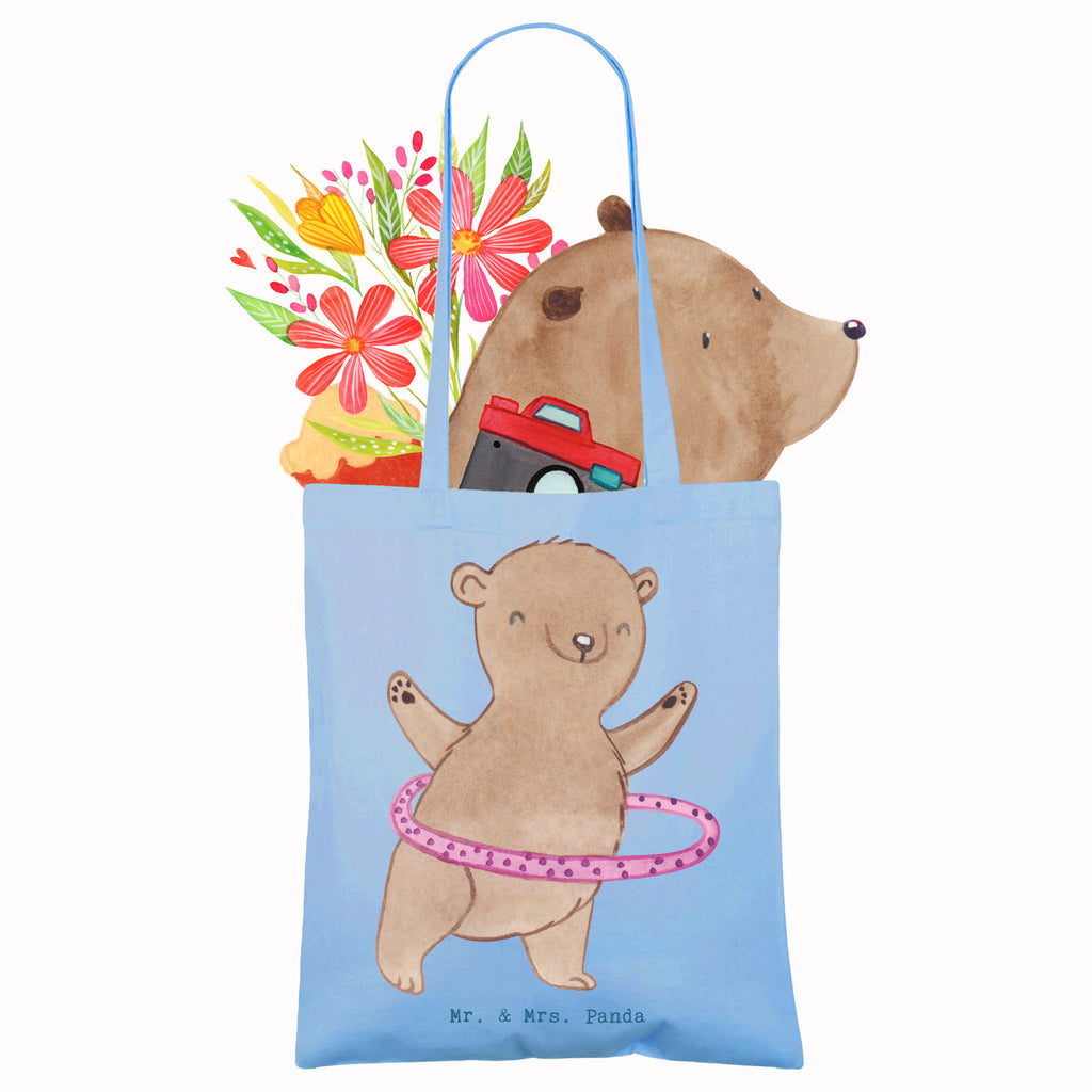 Tragetasche Bär Hula Hoop Beuteltasche, Beutel, Einkaufstasche, Jutebeutel, Stoffbeutel, Tasche, Shopper, Umhängetasche, Strandtasche, Schultertasche, Stofftasche, Tragetasche, Badetasche, Jutetasche, Einkaufstüte, Laptoptasche, Geschenk, Sport, Sportart, Hobby, Schenken, Danke, Dankeschön, Auszeichnung, Gewinn, Sportler, Hula Hoop, Fitness, Training