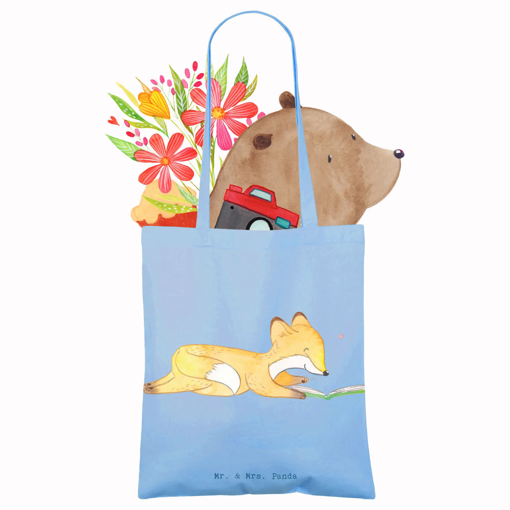 Tragetasche Fuchs Lesen Beuteltasche, Beutel, Einkaufstasche, Jutebeutel, Stoffbeutel, Tasche, Shopper, Umhängetasche, Strandtasche, Schultertasche, Stofftasche, Tragetasche, Badetasche, Jutetasche, Einkaufstüte, Laptoptasche, Geschenk, Sport, Sportart, Hobby, Schenken, Danke, Dankeschön, Auszeichnung, Gewinn, Sportler, lesen, Bücher lesen, Bücherwurm