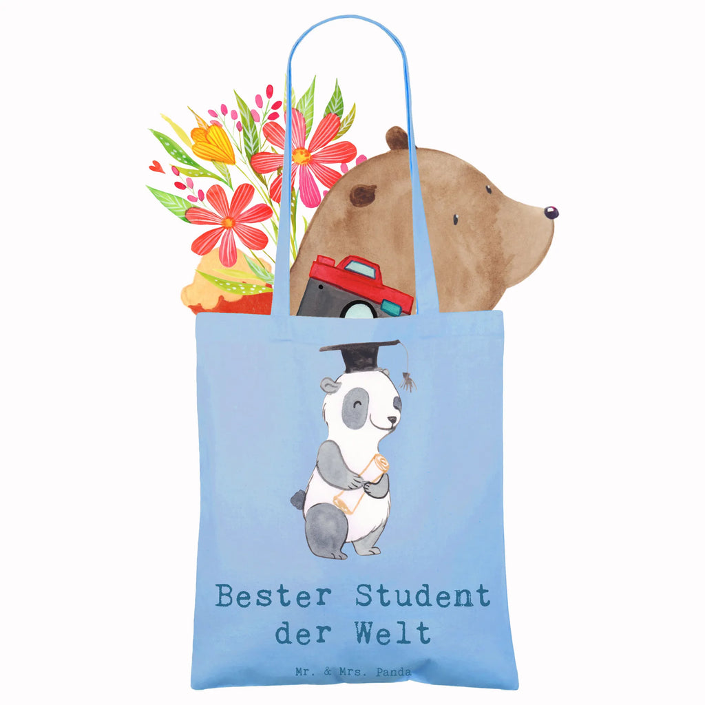 Tragetasche Panda Bester Student der Welt Beuteltasche, Beutel, Einkaufstasche, Jutebeutel, Stoffbeutel, Tasche, Shopper, Umhängetasche, Strandtasche, Schultertasche, Stofftasche, Tragetasche, Badetasche, Jutetasche, Einkaufstüte, Laptoptasche, für, Dankeschön, Geschenk, Schenken, Geburtstag, Geburtstagsgeschenk, Geschenkidee, Danke, Bedanken, Mitbringsel, Freude machen, Geschenktipp, Student, Studium, Sohn, Spaß, Musterschüler, lustig, Studienabschluss, witzig, Universität, Abschluss, Alumni, Uni, Studenten, Hochschule