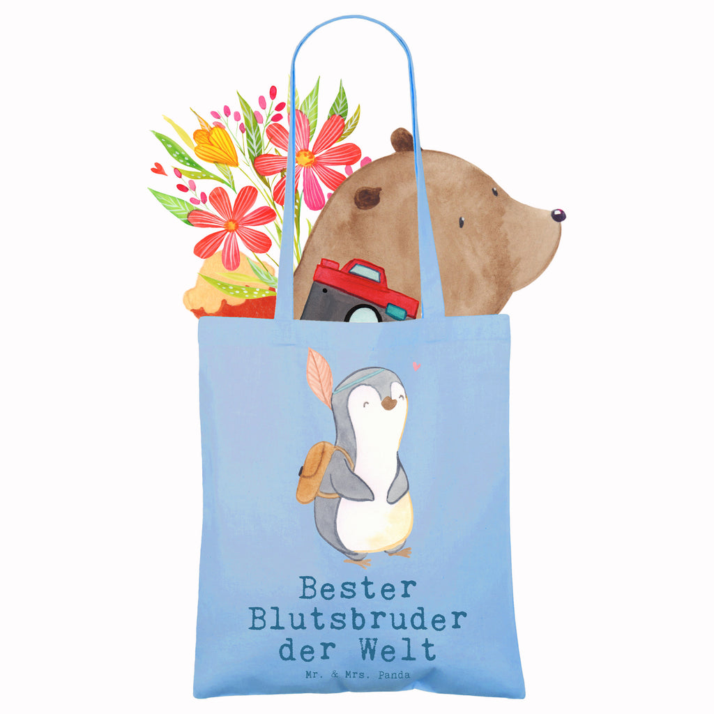 Tragetasche Pinguin Bester Blutsbruder der Welt Beuteltasche, Beutel, Einkaufstasche, Jutebeutel, Stoffbeutel, Tasche, Shopper, Umhängetasche, Strandtasche, Schultertasche, Stofftasche, Tragetasche, Badetasche, Jutetasche, Einkaufstüte, Laptoptasche, für, Dankeschön, Geschenk, Schenken, Geburtstag, Geburtstagsgeschenk, Geschenkidee, Danke, Bedanken, Mitbringsel, Freude machen, Geschenktipp, Blutsbruder, Blutsgeschwister, Freund, Brüder, Geschwister, Bruderherz, Brother, Familie, Kleinigkeit, Bester, Sido