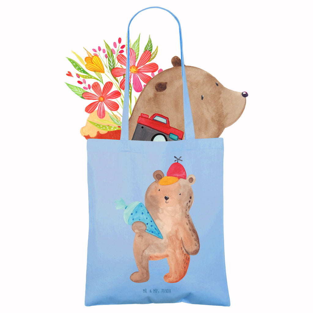 Tragetasche Bär mit Schultüte Beuteltasche, Beutel, Einkaufstasche, Jutebeutel, Stoffbeutel, Tasche, Shopper, Umhängetasche, Strandtasche, Schultertasche, Stofftasche, Tragetasche, Badetasche, Jutetasche, Einkaufstüte, Laptoptasche, Bär, Teddy, Teddybär, Bär Motiv, Schultüte, Erster Schultag Geschenk, Einschulung Geschenk, Schule Geschenk, Grundschule, Schulanfang, Schulbeginn