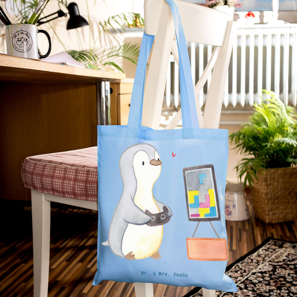 Tragetasche Pinguin Zocken Beuteltasche, Beutel, Einkaufstasche, Jutebeutel, Stoffbeutel, Tasche, Shopper, Umhängetasche, Strandtasche, Schultertasche, Stofftasche, Tragetasche, Badetasche, Jutetasche, Einkaufstüte, Laptoptasche, Geschenk, Sport, Sportart, Hobby, Schenken, Danke, Dankeschön, Auszeichnung, Gewinn, Sportler, Zocken, Gaming, Videospiele, Videogames