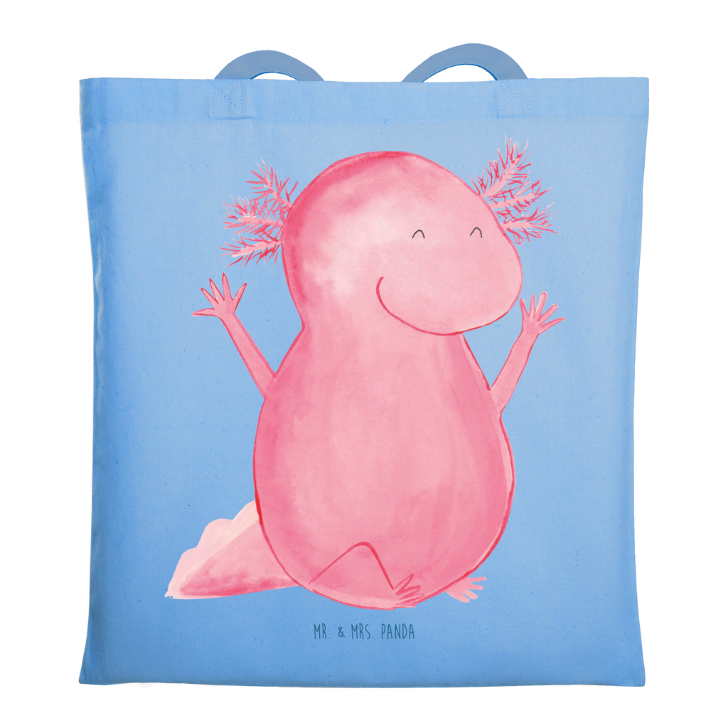 Tragetasche Axolotl Hurra Beuteltasche, Beutel, Einkaufstasche, Jutebeutel, Stoffbeutel, Tasche, Shopper, Umhängetasche, Strandtasche, Schultertasche, Stofftasche, Tragetasche, Badetasche, Jutetasche, Einkaufstüte, Laptoptasche, Axolotl, Molch, Axolot, Schwanzlurch, Lurch, Lurche, fröhlich, Spaß, Freude, Motivation, Zufriedenheit