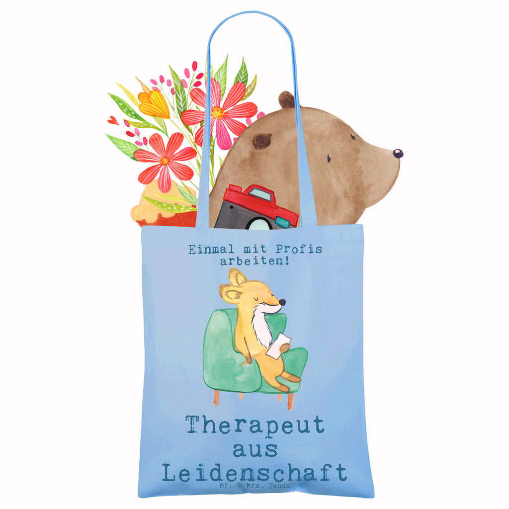 Tragetasche Therapeut aus Leidenschaft Beuteltasche, Beutel, Einkaufstasche, Jutebeutel, Stoffbeutel, Tasche, Shopper, Umhängetasche, Strandtasche, Schultertasche, Stofftasche, Tragetasche, Badetasche, Jutetasche, Einkaufstüte, Laptoptasche, Beruf, Ausbildung, Jubiläum, Abschied, Rente, Kollege, Kollegin, Geschenk, Schenken, Arbeitskollege, Mitarbeiter, Firma, Danke, Dankeschön