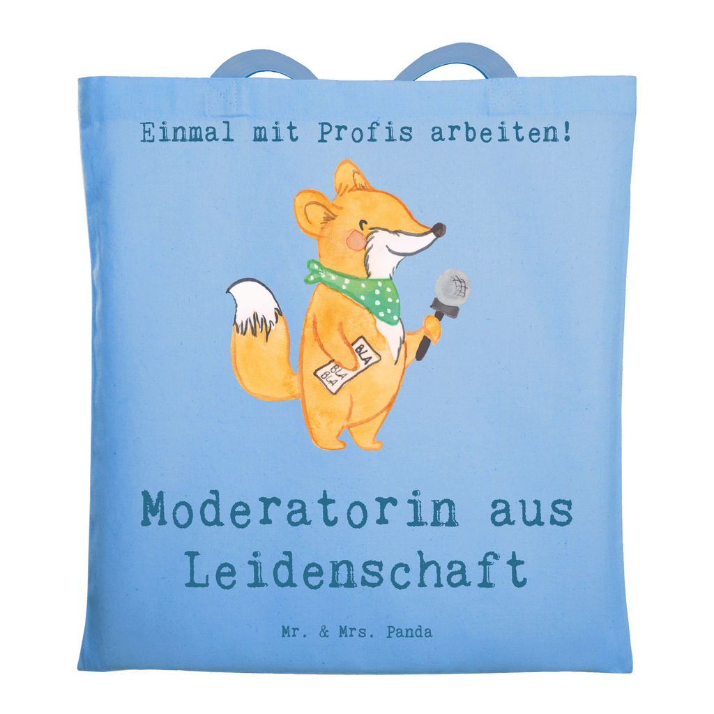 Tragetasche Moderatorin aus Leidenschaft Beuteltasche, Beutel, Einkaufstasche, Jutebeutel, Stoffbeutel, Tasche, Shopper, Umhängetasche, Strandtasche, Schultertasche, Stofftasche, Tragetasche, Badetasche, Jutetasche, Einkaufstüte, Laptoptasche, Beruf, Ausbildung, Jubiläum, Abschied, Rente, Kollege, Kollegin, Geschenk, Schenken, Arbeitskollege, Mitarbeiter, Firma, Danke, Dankeschön