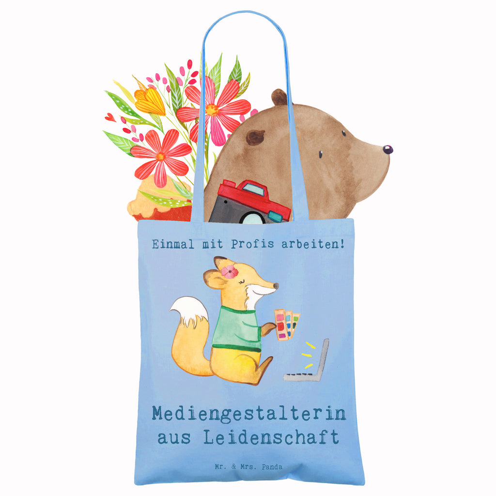 Tragetasche Mediengestalterin aus Leidenschaft Beuteltasche, Beutel, Einkaufstasche, Jutebeutel, Stoffbeutel, Tasche, Shopper, Umhängetasche, Strandtasche, Schultertasche, Stofftasche, Tragetasche, Badetasche, Jutetasche, Einkaufstüte, Laptoptasche, Beruf, Ausbildung, Jubiläum, Abschied, Rente, Kollege, Kollegin, Geschenk, Schenken, Arbeitskollege, Mitarbeiter, Firma, Danke, Dankeschön, Grafikerin, Designer, Mediengestalter, Grafikdesignerin