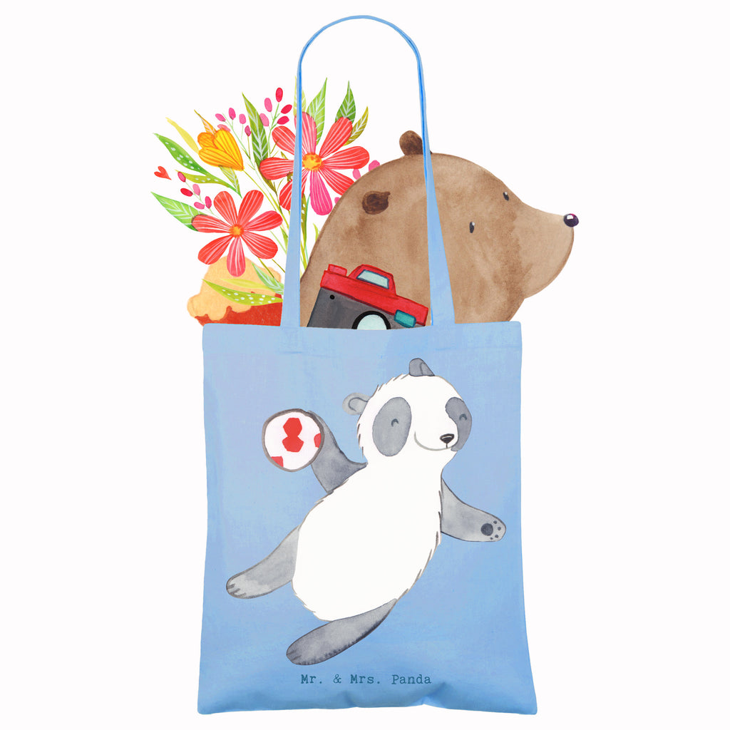 Tragetasche Panda Handball spielen Beuteltasche, Beutel, Einkaufstasche, Jutebeutel, Stoffbeutel, Tasche, Shopper, Umhängetasche, Strandtasche, Schultertasche, Stofftasche, Tragetasche, Badetasche, Jutetasche, Einkaufstüte, Laptoptasche, Geschenk, Sport, Sportart, Hobby, Schenken, Danke, Dankeschön, Auszeichnung, Gewinn, Sportler, Handball spielen, Handball Turnier, Handball Club, Handball Verein