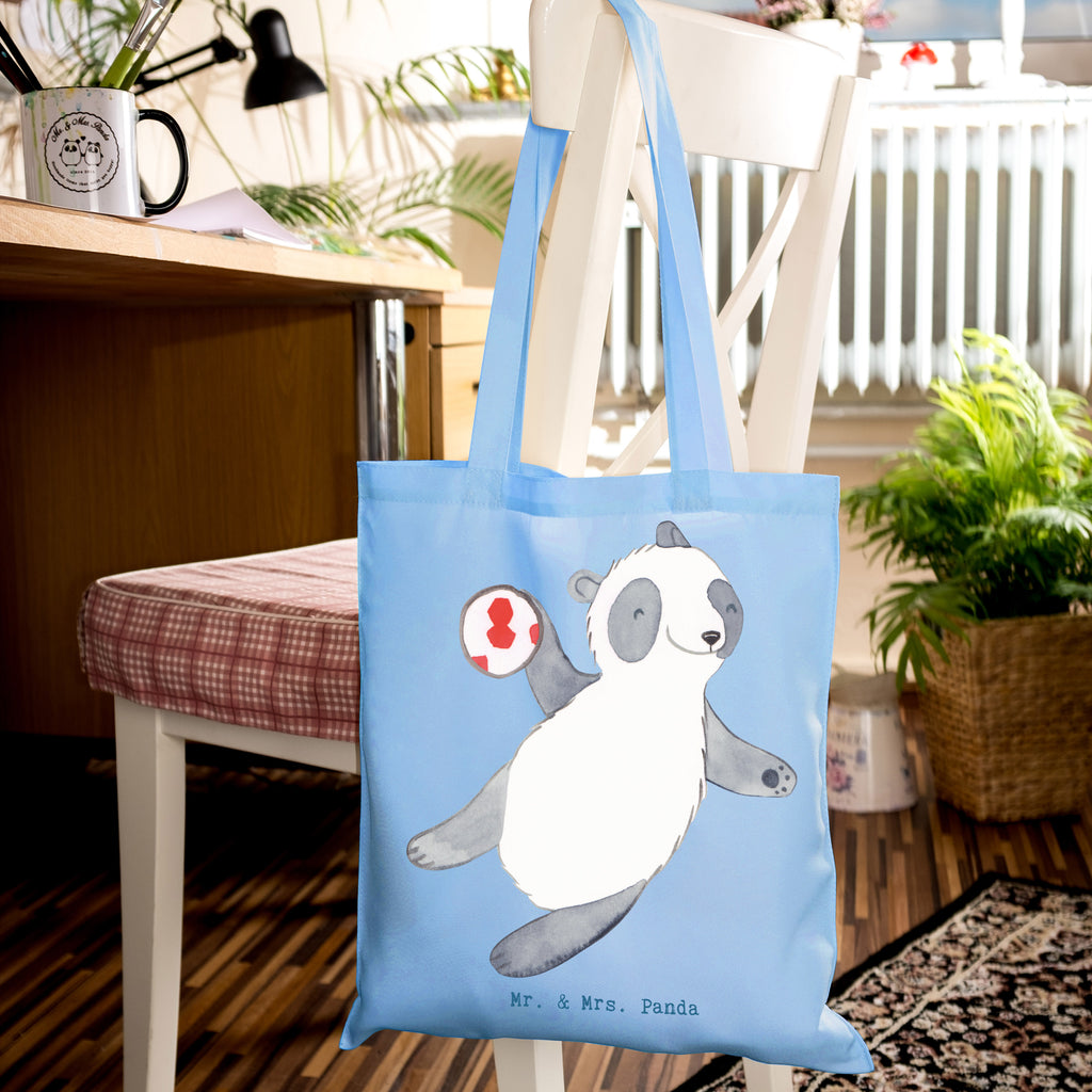 Tragetasche Panda Handball spielen Beuteltasche, Beutel, Einkaufstasche, Jutebeutel, Stoffbeutel, Tasche, Shopper, Umhängetasche, Strandtasche, Schultertasche, Stofftasche, Tragetasche, Badetasche, Jutetasche, Einkaufstüte, Laptoptasche, Geschenk, Sport, Sportart, Hobby, Schenken, Danke, Dankeschön, Auszeichnung, Gewinn, Sportler, Handball spielen, Handball Turnier, Handball Club, Handball Verein