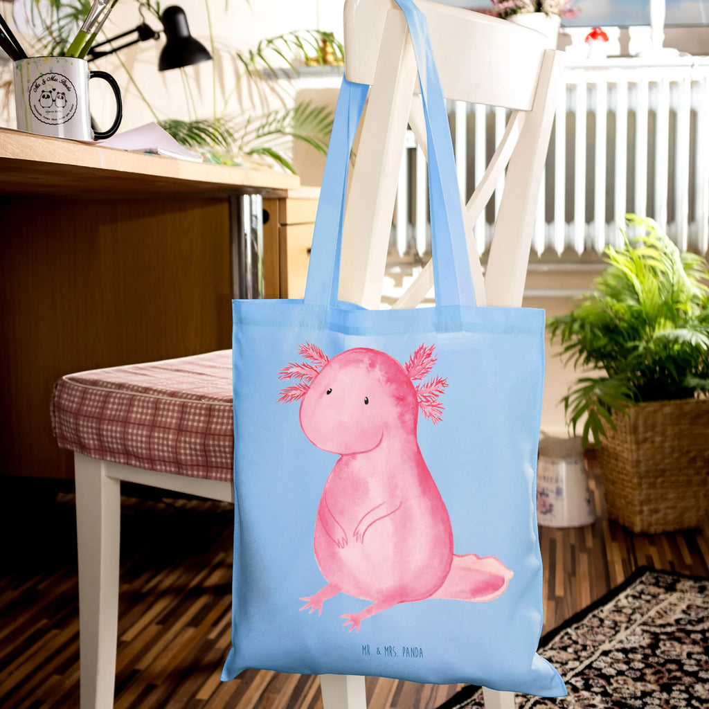 Tragetasche Axolotl null Beuteltasche, Beutel, Einkaufstasche, Jutebeutel, Stoffbeutel, Tasche, Shopper, Umhängetasche, Strandtasche, Schultertasche, Stofftasche, Tragetasche, Badetasche, Jutetasche, Einkaufstüte, Laptoptasche, Axolotl, Molch, Axolot, vergnügt, fröhlich, zufrieden, Lebensstil, Weisheit, Lebensweisheit, Liebe, Freundin