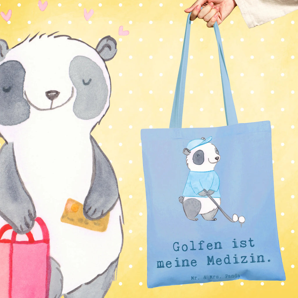 Tragetasche Panda Golfen Beuteltasche, Beutel, Einkaufstasche, Jutebeutel, Stoffbeutel, Tasche, Shopper, Umhängetasche, Strandtasche, Schultertasche, Stofftasche, Tragetasche, Badetasche, Jutetasche, Einkaufstüte, Laptoptasche, Geschenk, Sport, Sportart, Hobby, Schenken, Danke, Dankeschön, Auszeichnung, Gewinn, Sportler, Golfen, Golf spielen, Golfplatz, Golfturnier, Golf Verein