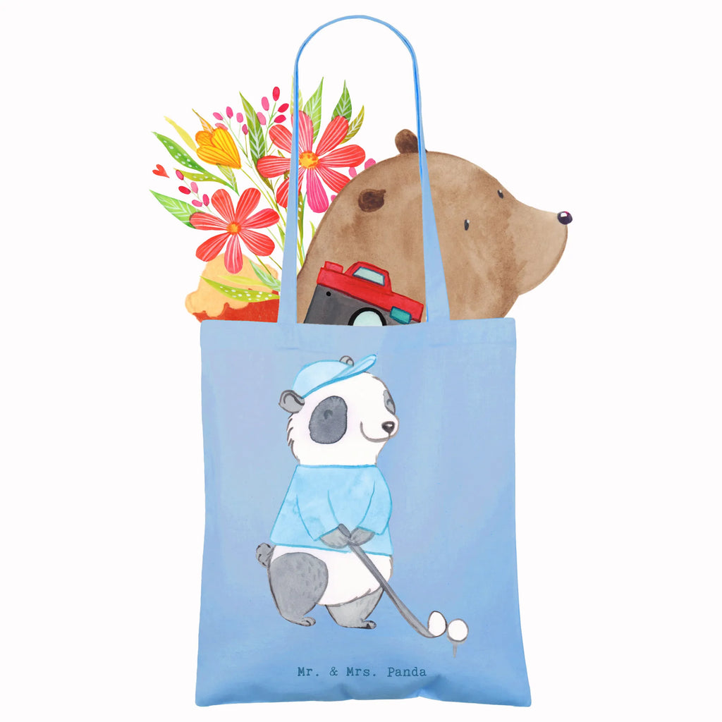 Tragetasche Panda Golfen Beuteltasche, Beutel, Einkaufstasche, Jutebeutel, Stoffbeutel, Tasche, Shopper, Umhängetasche, Strandtasche, Schultertasche, Stofftasche, Tragetasche, Badetasche, Jutetasche, Einkaufstüte, Laptoptasche, Geschenk, Sport, Sportart, Hobby, Schenken, Danke, Dankeschön, Auszeichnung, Gewinn, Sportler, Golfen, Golf spielen, Golfplatz, Golfturnier, Golf Verein