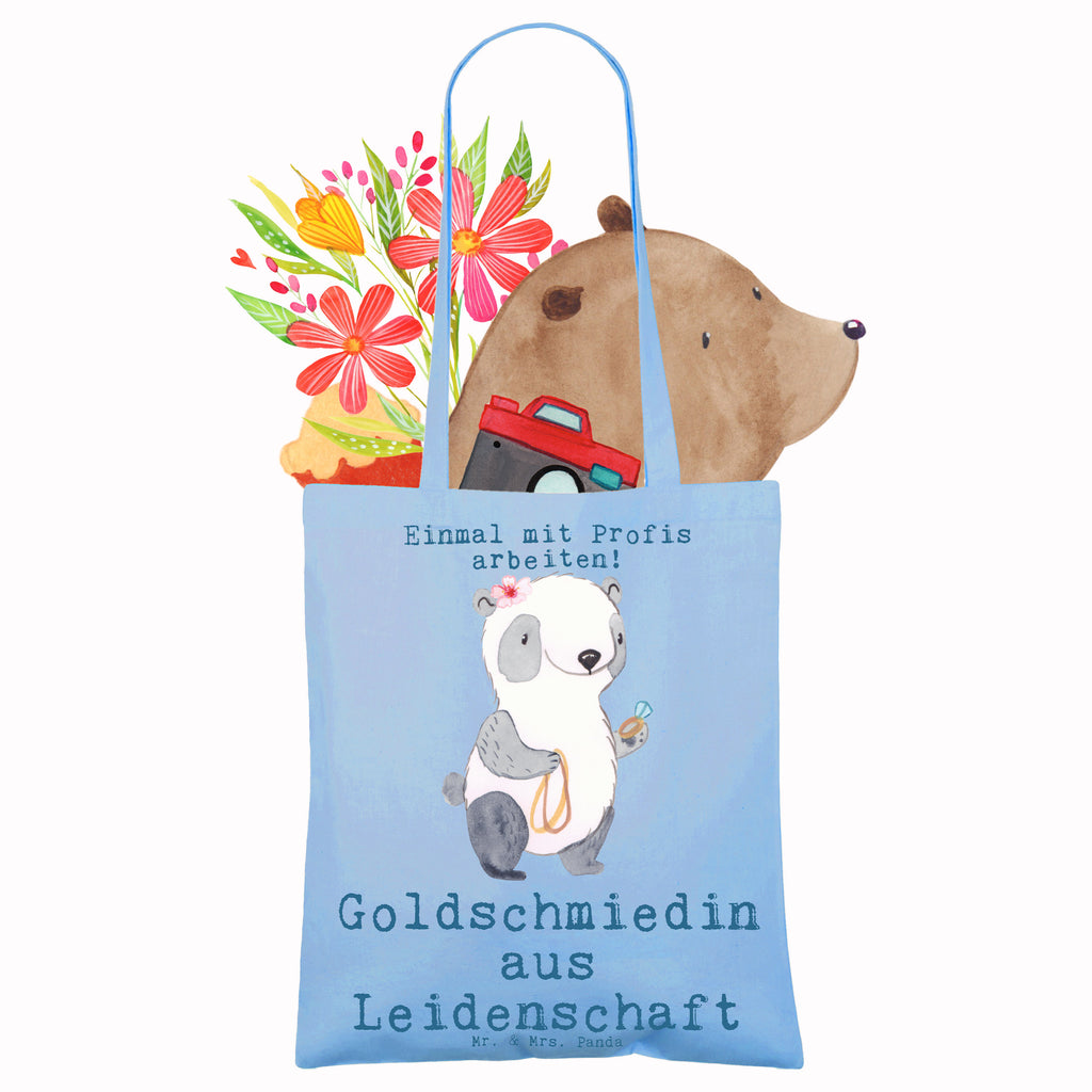 Tragetasche Goldschmiedin aus Leidenschaft Beuteltasche, Beutel, Einkaufstasche, Jutebeutel, Stoffbeutel, Tasche, Shopper, Umhängetasche, Strandtasche, Schultertasche, Stofftasche, Tragetasche, Badetasche, Jutetasche, Einkaufstüte, Laptoptasche, Beruf, Ausbildung, Jubiläum, Abschied, Rente, Kollege, Kollegin, Geschenk, Schenken, Arbeitskollege, Mitarbeiter, Firma, Danke, Dankeschön, Juwelierin, Goldschmiedin, Schmiedin, Schmuckwarenhändlerin, Schmuckgeschäft, Eröffnung