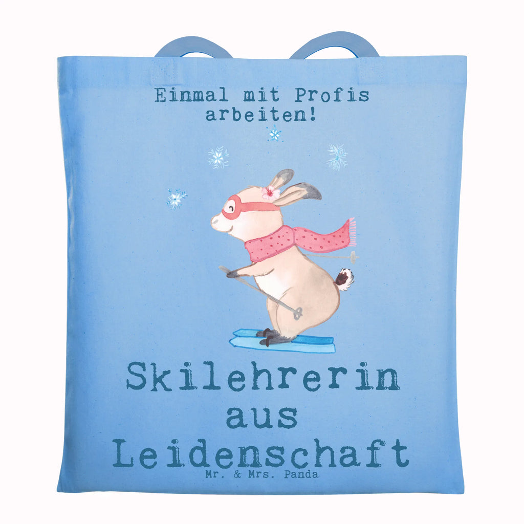 Tragetasche Skilehrerin aus Leidenschaft Beuteltasche, Beutel, Einkaufstasche, Jutebeutel, Stoffbeutel, Tasche, Shopper, Umhängetasche, Strandtasche, Schultertasche, Stofftasche, Tragetasche, Badetasche, Jutetasche, Einkaufstüte, Laptoptasche, Beruf, Ausbildung, Jubiläum, Abschied, Rente, Kollege, Kollegin, Geschenk, Schenken, Arbeitskollege, Mitarbeiter, Firma, Danke, Dankeschön