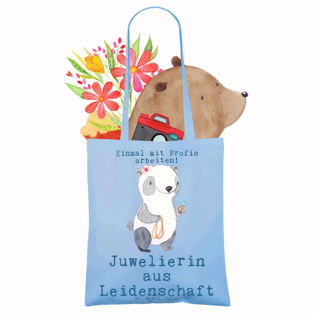 Tragetasche Juwelierin aus Leidenschaft Beuteltasche, Beutel, Einkaufstasche, Jutebeutel, Stoffbeutel, Tasche, Shopper, Umhängetasche, Strandtasche, Schultertasche, Stofftasche, Tragetasche, Badetasche, Jutetasche, Einkaufstüte, Laptoptasche, Beruf, Ausbildung, Jubiläum, Abschied, Rente, Kollege, Kollegin, Geschenk, Schenken, Arbeitskollege, Mitarbeiter, Firma, Danke, Dankeschön, Juwelierin, Goldschmiedin, Schmuckwarenhändlerin, Schmuckgeschäft, Eröffnung