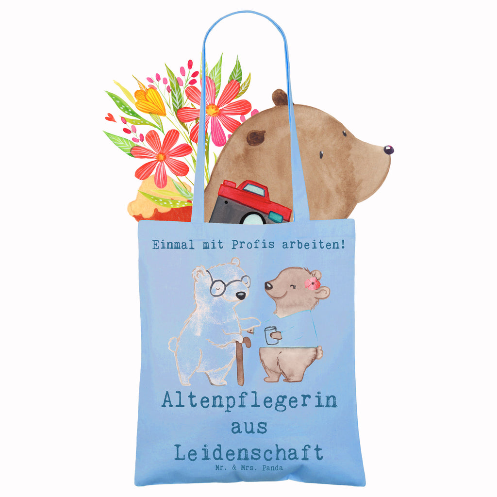 Tragetasche Altenpflegerin aus Leidenschaft Beuteltasche, Beutel, Einkaufstasche, Jutebeutel, Stoffbeutel, Tasche, Shopper, Umhängetasche, Strandtasche, Schultertasche, Stofftasche, Tragetasche, Badetasche, Jutetasche, Einkaufstüte, Laptoptasche, Beruf, Ausbildung, Jubiläum, Abschied, Rente, Kollege, Kollegin, Geschenk, Schenken, Arbeitskollege, Mitarbeiter, Firma, Danke, Dankeschön, Altenpflegerin, Pflegerin, Altenheim Eröffnung