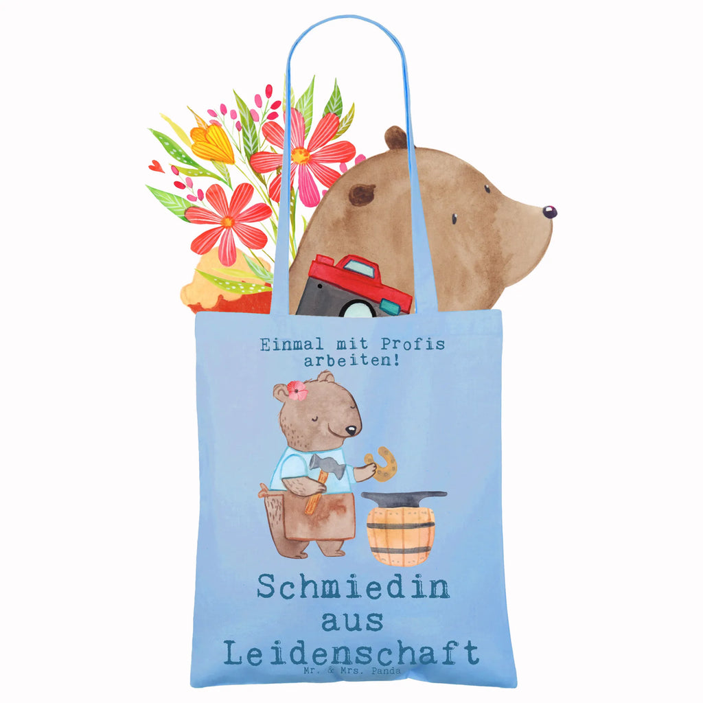 Tragetasche Schmiedin aus Leidenschaft Beuteltasche, Beutel, Einkaufstasche, Jutebeutel, Stoffbeutel, Tasche, Shopper, Umhängetasche, Strandtasche, Schultertasche, Stofftasche, Tragetasche, Badetasche, Jutetasche, Einkaufstüte, Laptoptasche, Beruf, Ausbildung, Jubiläum, Abschied, Rente, Kollege, Kollegin, Geschenk, Schenken, Arbeitskollege, Mitarbeiter, Firma, Danke, Dankeschön