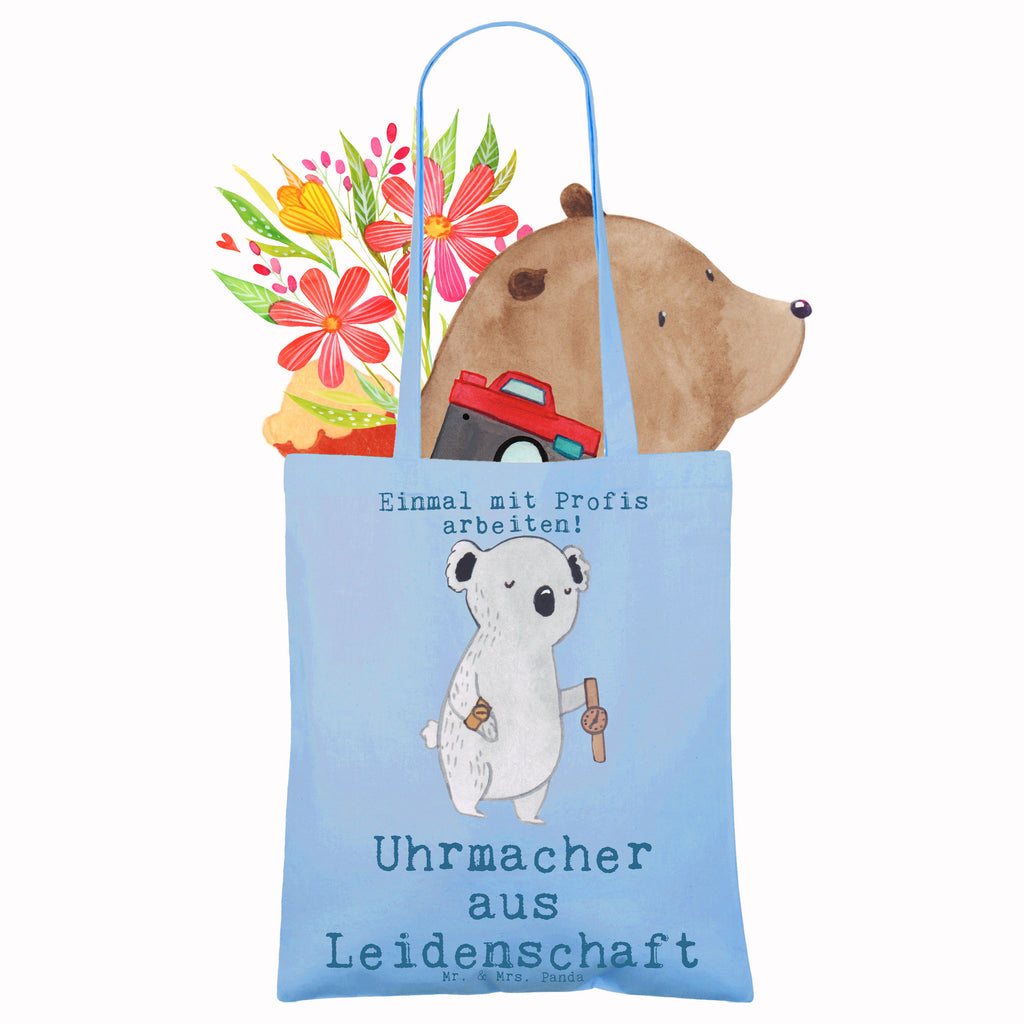 Tragetasche Uhrmacher aus Leidenschaft Beuteltasche, Beutel, Einkaufstasche, Jutebeutel, Stoffbeutel, Tasche, Shopper, Umhängetasche, Strandtasche, Schultertasche, Stofftasche, Tragetasche, Badetasche, Jutetasche, Einkaufstüte, Laptoptasche, Beruf, Ausbildung, Jubiläum, Abschied, Rente, Kollege, Kollegin, Geschenk, Schenken, Arbeitskollege, Mitarbeiter, Firma, Danke, Dankeschön